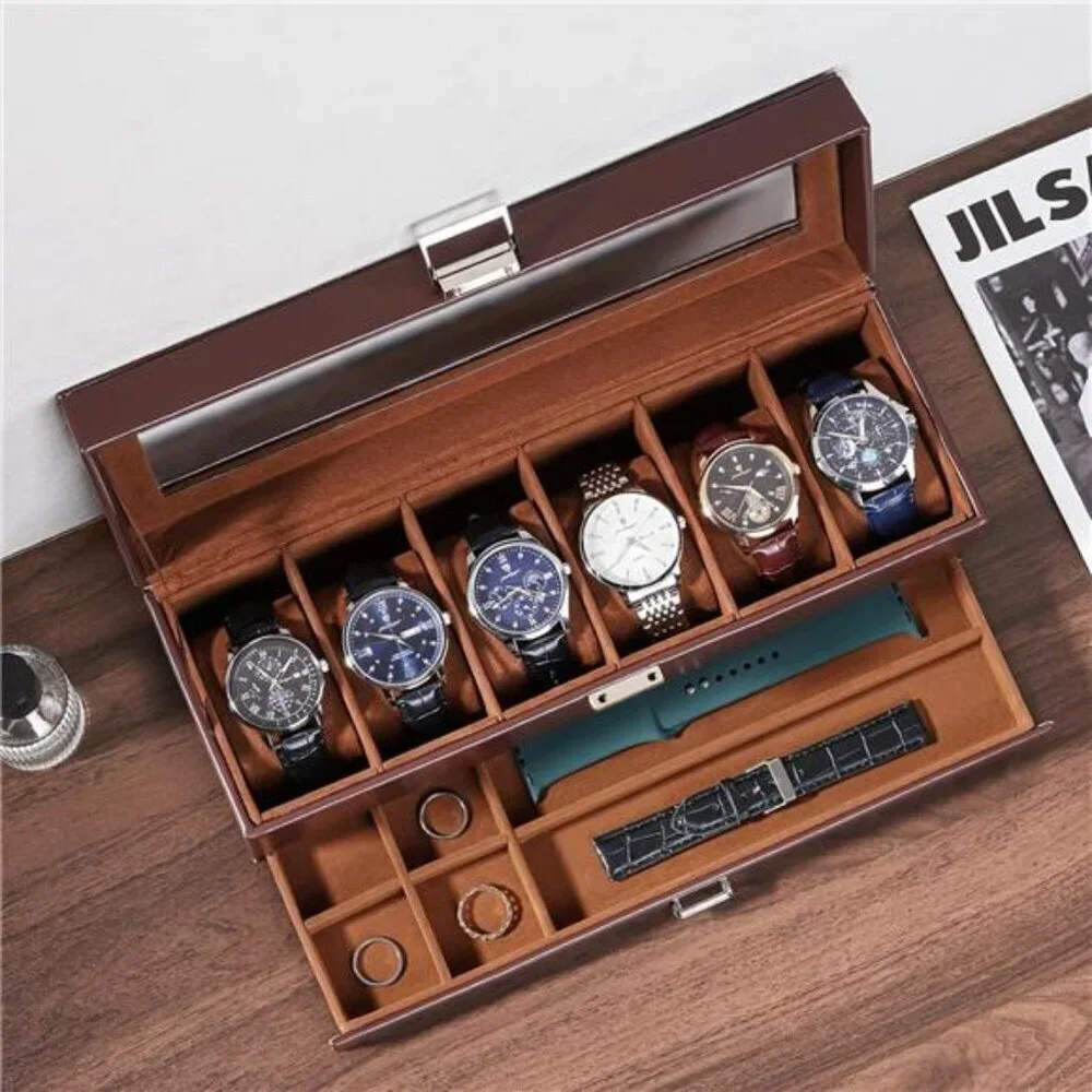 Lolalet Watch Box for Men 6 Slot Display Case Drawer Storage Organizer Glass